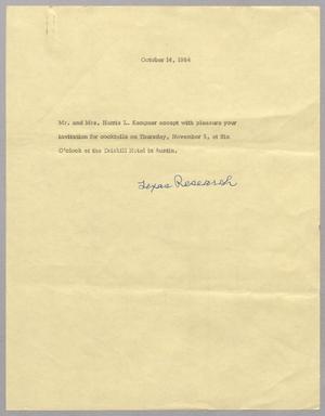 [Letter to the Texas Research League, October 14, 1964]
