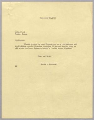 [Letter from Harris L. Kempner to the Villa Capri Hotel, September 28, 1964]