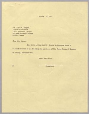 [Letter from Harris L. Kempner to Alvin A. Burger, October 30, 1964]