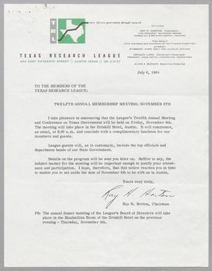 [Letter from The Texas Research League, July 6, 1964]