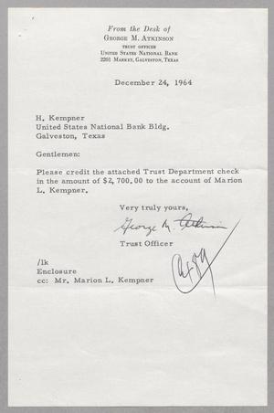 Primary view of object titled '[Letter from George M. Atkinson to the H. Kempner Firm, December 24, 1964]'.