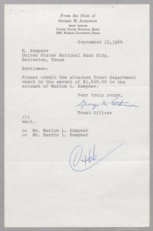 [Letter from George M. Atkinson to the H. Kempner firm, September 15, 1964]