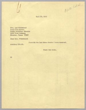 [Letter from Harris L. Kempner to Lea Whitehead, April 29, 1964]
