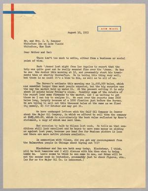 Primary view of object titled '[Letter from Harris L. Kempner to Mr. and Mrs. I. H. Kempner, August 10, 1953]'.