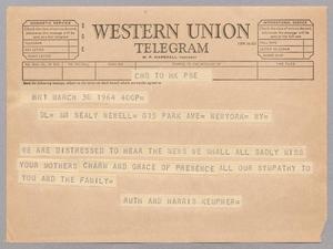 [Telegram from Ruth and Harris Kempner to Mr. Sealy Newell, March 30, 1964]