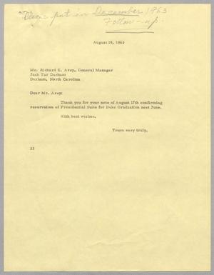 Primary view of object titled '[Letter from Harris L. Kempner to Richard E. Arey, August 19, 1963]'.