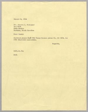 [Letter from Edward R. Thompson, Jr., to Marion L. Kempner, March 16, 1964]