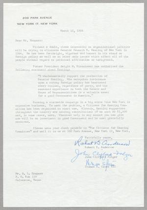 [Letter from the Citizens for Keating Committee to Harris L. Kempner, March 12, 1964]