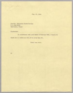 [Letter from Harris L. Kempner to the Galveston Yacht Service, February 27, 1964]