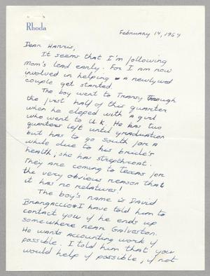 [Letter from Rhoda Thompson to Harris L. Kempner, February 14, 1964]