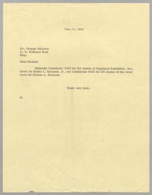 [Letter from Harris L. Kempner to George Atkinson, February 19, 1964]