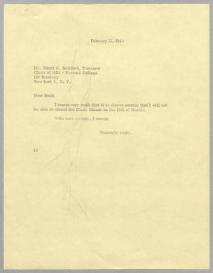 Primary view of object titled '[Letter from Harris L. Kempner Albert C. Bickford, February 11, 1964]'.