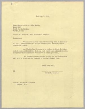 [Letter from Harris L. Kempner to the Texas Department of Public Safety, February 5, 1964]