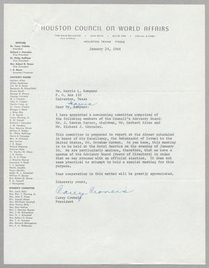 [Letter from Carey Croneis to Harris L. Kempner, January 24, 1964]