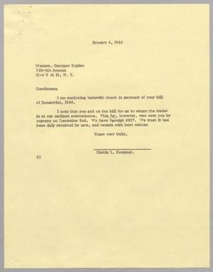 [Letter from Harris L. Kempner to George Kaplan, January 4, 1964]