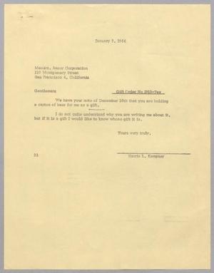 [Letter from Harris L. Kempner to the Ansor Corporation, January 3, 1964, copy]