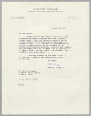 [Letter from Henry P. Briggs, Jr. to Harris L. Kempner, January 21, 1964]