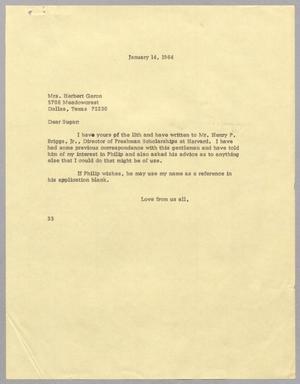 [Letter from Harris L. Kempner to Sugar Garon, January 14, 1964]
