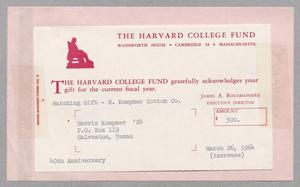 [Receipt from The Harvard College Fund, 1964]