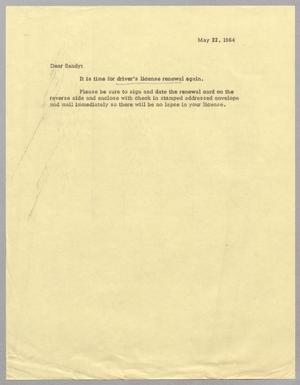 [Letter from Harris L. Kempner to Marion L. Kempner, May 22, 1964]