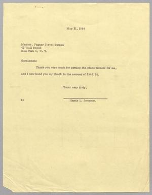 [Letter from Harris L. Kempner to the Fugazy Travel Bureau, May 21, 1964]