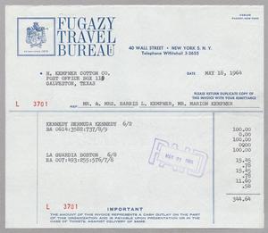 [Invoice for Balance Due to Fugazy Travel Bureau Inc., May 1964]