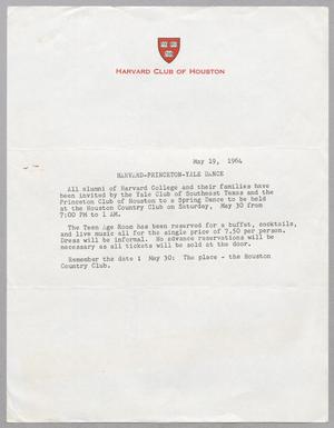 [Letter from the Harvard Club of Houston, May 19, 1964]