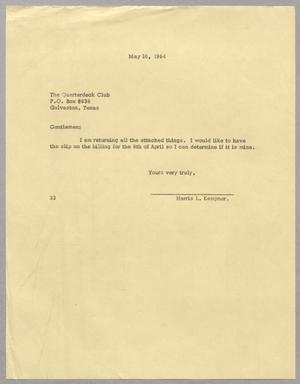 [Letter from Harris L. Kempner to The Quarterdeck Club, May 18, 1964]