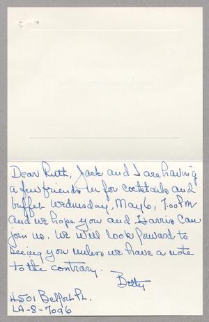 [Invitation from Betty Stoneham to Ruth Kempner, May 1964]