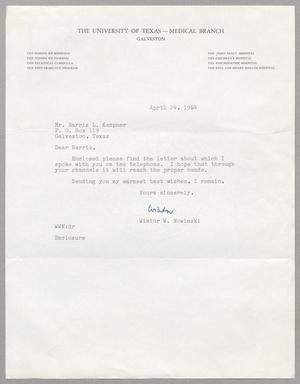 Primary view of object titled '[Letter from Wiktor W. Nowinski to Harris L. Kempner, April 24, 1964]'.