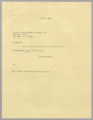 [Letter from Harris L. Kempner to Alfred Dunhill of London, April 7, 1964]