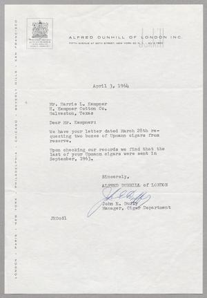 [Letter from John E. Duffy to Harris L. Kempner, April 3, 1964]