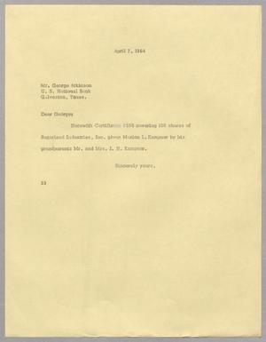 [Letter from Harris L. Kempner to George Atkinson, April 7, 1964]