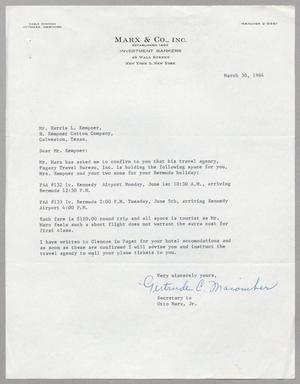 Primary view of object titled '[Letter from Gertrude C. Macomber to Harris L. Kempner, March 30, 1964]'.
