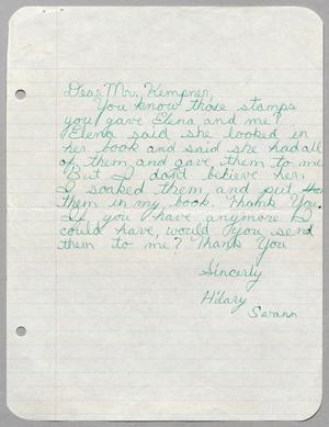 [Letter from Hiliary Swann to Harris L. Kempner, 1964]