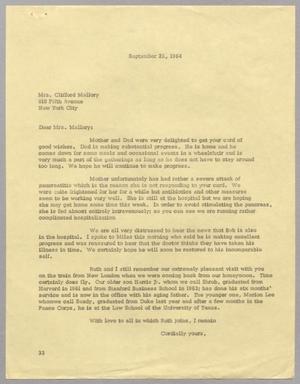 [Letter from Harris L. Kempner to Mrs. Clifford Mallory, September 28, 1954]