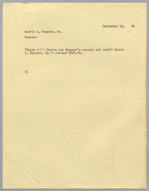 [Letter from Harris L. Kempner, September 14, 1964]
