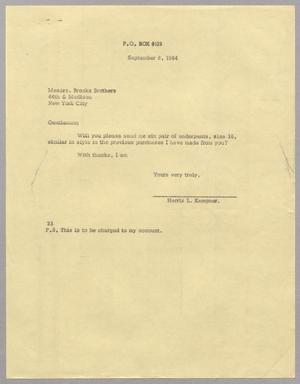 [Letter from Harris L. Kempner to Brooks Brothers, September 8, 1964]