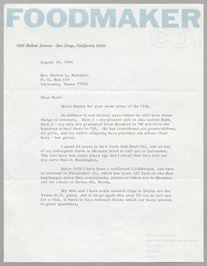 [Letter from Bob Clough to Harris L. Kempner, August 18, 1964]