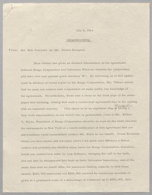 Primary view of object titled '[Memorandum from Bob Vineyard to Harris L. Kempner, July 8, 1964]'.