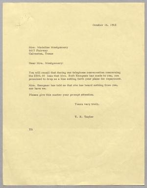 [Letter from T. E. Taylor to Madeline Montgomery, October 14, 1963]