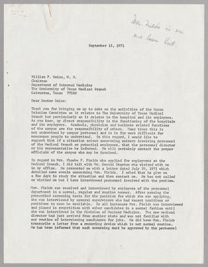 [Letter from David E. Hoxie to William P. Deiss, September 13, 1971]