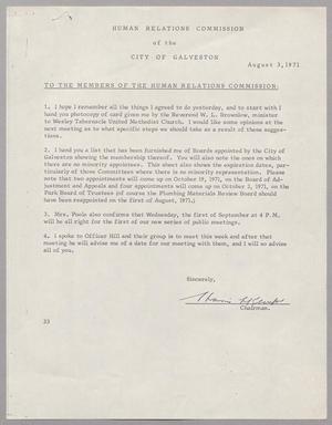 [Letter from Human Relations Commission of the City of Galveston, August 3, 1971]