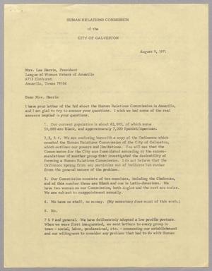 [Letter from Harris Leon Kempner to Mrs. Lee Harris, August 9, 1971]