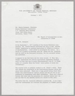 [Letter from William P. Deiss, Jr. to Harris Leon Kempner, October 7, 1971]