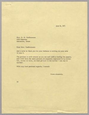 [Letter from Harris Leon Kempner to Alice VanBorssum, June 10, 1971]