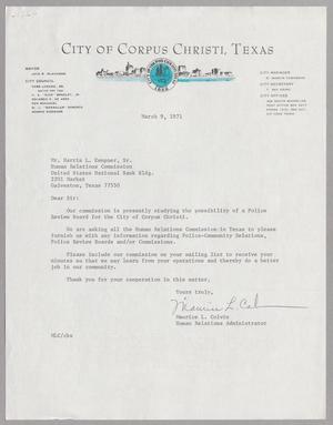 [Letter from Maurice L. Colvin to Harris Leon Kempner, March 9, 1971]