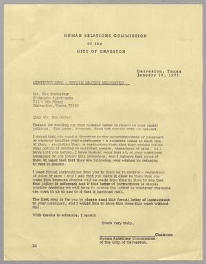 [Letter from the Human Relations Commission of the City of Galveston to Sam Bormaster, January 18, 1971]