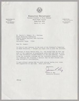 [Letter from James R. Ray to Harris Leon Kempner, March 27, 1970]