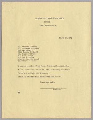 [Letter from Harris Leon Kempner to Members of the Human Relations Commision of the City of Galveston, March 19, 1970]